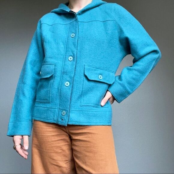 Peruvian Indigenous Alpaca Wool Women’s Blue Hoodie Zip Sweater Jacket Size M - Picture 2 of 9